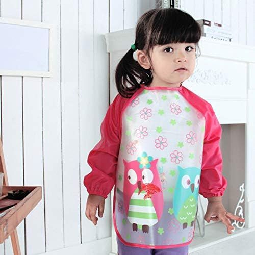  [아마존베스트]Aisa Children Kids Waterproof Long-sleeved Smock Apron Bib for Eating Painting Red Owl