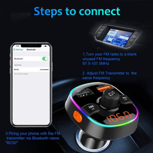  [아마존베스트]-Service-Informationen FM Transmitter Car Bluetooth Car Radio Adapter with Dual USB Charger for Mobile Phone