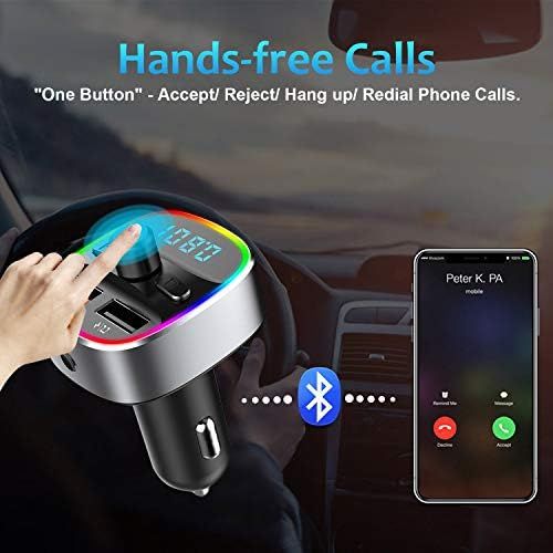  [아마존베스트]-Service-Informationen Karcore FM Transmitter, Bluetooth FM Transmitter Car Radio Adapter, Dual USB Charger QC3.0 and 5V/1A, Hands-Free Calling, Supports TF Card & USB Stick [with 7 Colours Ambient Light