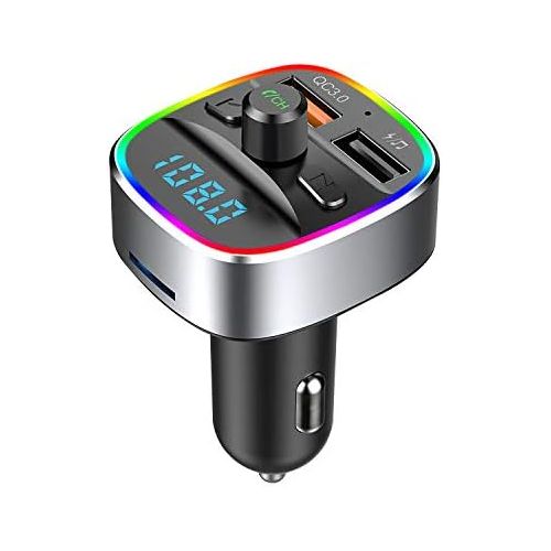  [아마존베스트]-Service-Informationen Karcore FM Transmitter, Bluetooth FM Transmitter Car Radio Adapter, Dual USB Charger QC3.0 and 5V/1A, Hands-Free Calling, Supports TF Card & USB Stick [with 7 Colours Ambient Light