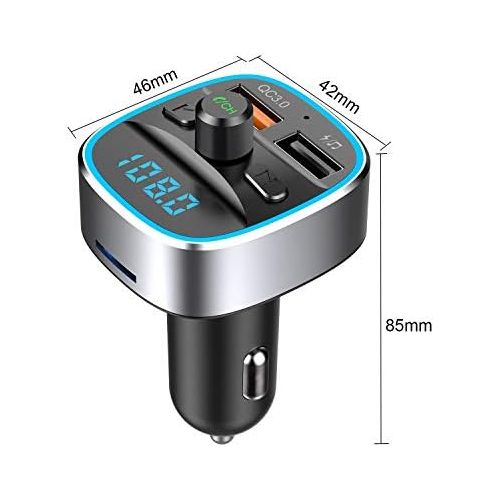  [아마존베스트]-Service-Informationen Karcore FM Transmitter, Bluetooth FM Transmitter Car Radio Adapter, Dual USB Charger QC3.0 and 5V/1A, Hands-Free Calling, Supports TF Card & USB Stick [with 7 Colours Ambient Light