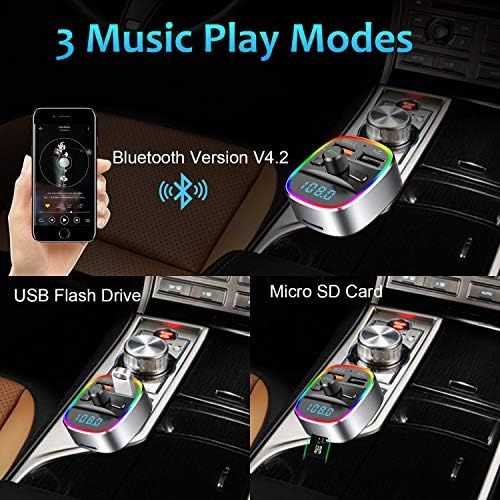  [아마존베스트]-Service-Informationen Karcore FM Transmitter, Bluetooth FM Transmitter Car Radio Adapter, Dual USB Charger QC3.0 and 5V/1A, Hands-Free Calling, Supports TF Card & USB Stick [with 7 Colours Ambient Light