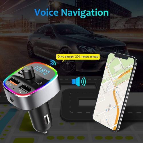  [아마존베스트]-Service-Informationen Karcore FM Transmitter, Bluetooth FM Transmitter Car Radio Adapter, Dual USB Charger QC3.0 and 5V/1A, Hands-Free Calling, Supports TF Card & USB Stick [with 7 Colours Ambient Light