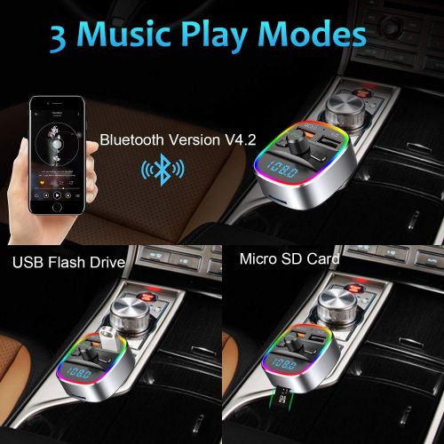  [아마존베스트]-Service-Informationen Karcore FM Transmitter, Bluetooth FM Transmitter Car Radio Adapter, Dual USB Charger QC3.0 and 5V/1A, Hands-Free Calling, Supports TF Card & USB Stick [with 7 Colours Ambient Light