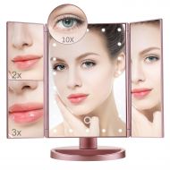 Makeup Mirror,Aiskki 10X/3X/2X/1X Magnification Mirror,180° Adjustable Rotation Vanity Mirror,Trifold Vanity Mirror,22 LED Lights,Touch screen adjustment brightness,Dual Power Supp