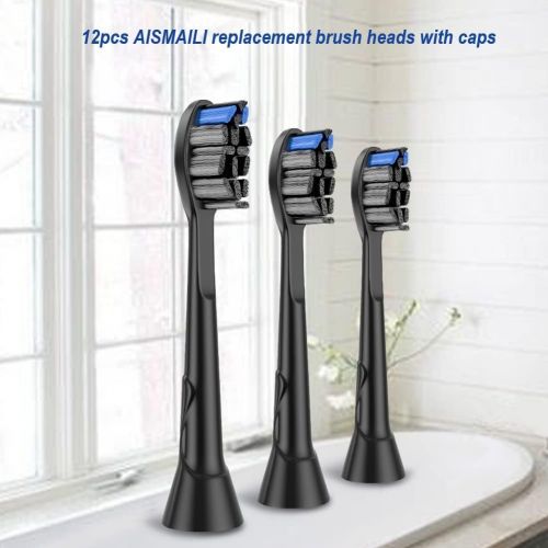  AISMAILI 12 x Replacement Brushes Compatible with Philips Electric Toothbrush Heads Black Toothbrush Attachments