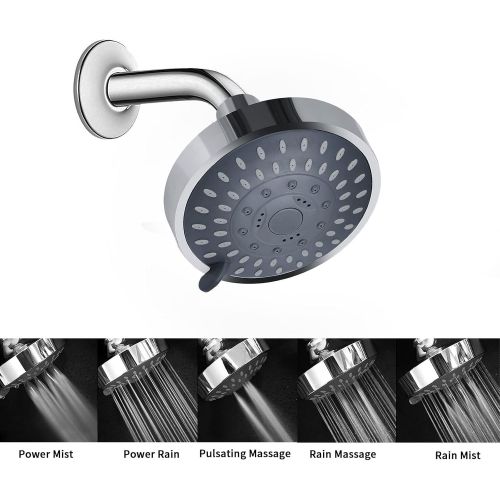  Shower Head High Pressure Rain Fixed Showerhead Rainfall 5-Setting with Adjustable Metal Swivel Ball Joint - Relaxed Shower Experience Even at Low Water Flow & Pressure Aisoso