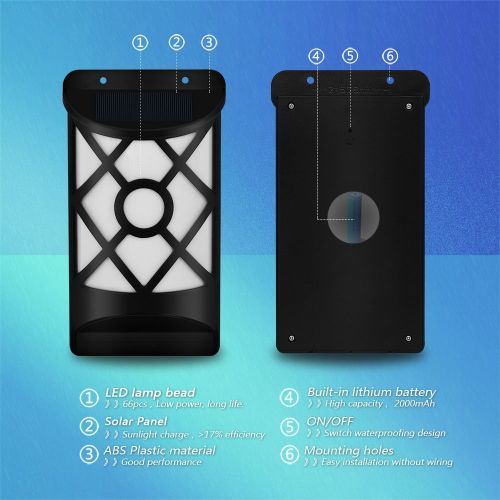  Solar Flame Lights Outdoor, Aityvert Waterproof Flickering Flame Solar Lights Dark Sensor Auto On/Off 66 LED Solar Powered Wall Mounted Night Lights Lattice Design for Pathway Pati