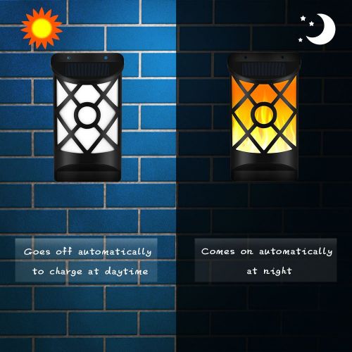  Solar Flame Lights Outdoor, Aityvert Waterproof Flickering Flame Solar Lights Dark Sensor Auto On/Off 66 LED Solar Powered Wall Mounted Night Lights Lattice Design for Pathway Pati