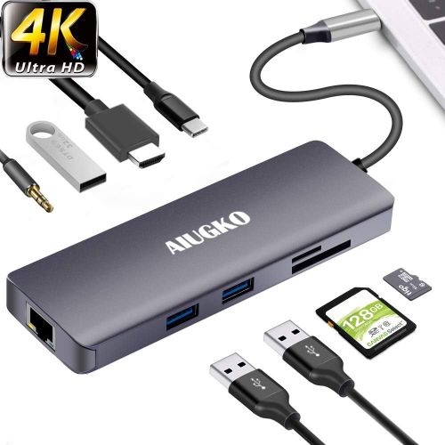  Aiugko USB C Hub 9-in-1 USB C Adapter Hub to Ethernet HDMI Type C Hub DataPD Charge 3USB 3.0 SDTF Card Reader AudioMic Space Grey USB C Adapter for MacMac Pro USB C Devices