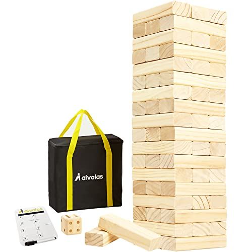  [아마존베스트]Aivalas 56 PCS Giant Tumble Tower, Premium Pine Wooden Stacking Game with Scoreboard&Carrying Bag, Classic Floor Game for Indoor Outdoor Backyard Lawn (Up to 4.2 FT)