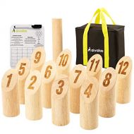 Aivalas Wooden Numbered Block Tossing Game Set, Throwing?Bowling Game with 12 PCS Numbered Pins Throwing Dowel Scoreboard Carrying Bag, Outdoor Lawn Game for All Age