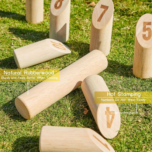  Aivalas Wooden Numbered Block Tossing Game Set, Throwing?Bowling Game with 12 PCS Numbered Pins Throwing Dowel Scoreboard Carrying Bag, Outdoor Lawn Game for All Age