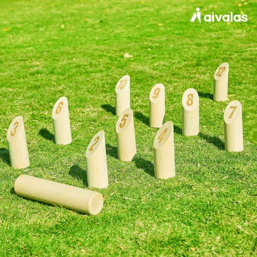  Aivalas Wooden Numbered Block Tossing Game Set, Throwing?Bowling Game with 12 PCS Numbered Pins Throwing Dowel Scoreboard Carrying Bag, Outdoor Lawn Game for All Age