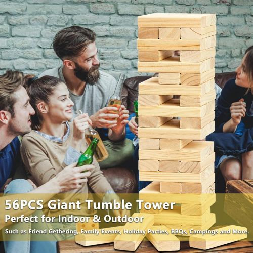  Aivalas 56 PCS Giant Tumble Tower, Wooden Stacking Block Game with Scoreboard&Carrying Bag, Classic Outdoor Backyard Lawn Game for Kids Adults Family (Grows to Over 4.2 FT)