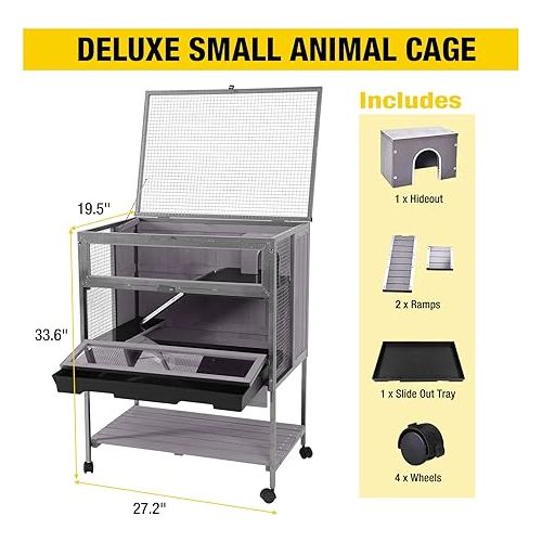  Hamster Cage Large Guinea Pig Cage with Metal Frame Movable Rat Habitat with Aluminium Alloy Edge,Plastic Deep Not Leakage Pull Out Tray,Storage Shelf