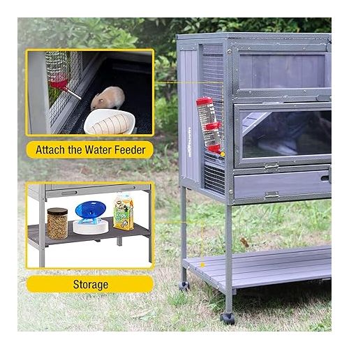  Hamster Cage Large Guinea Pig Cage with Metal Frame Movable Rat Habitat with Aluminium Alloy Edge,Plastic Deep Not Leakage Pull Out Tray,Storage Shelf
