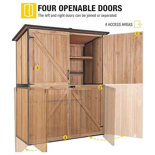  Aivituvin Outdoor Storage Shed Upgraded with Strong Metal Frame Garden Tool Shed Storage House Cabinet with Adjustable Shelfs and Wooden Floor 4.6 x 2.42FT (Brown)