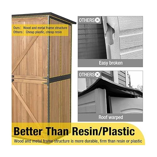  Aivituvin Outdoor Storage Shed Upgraded with Strong Metal Frame Garden Tool Shed Storage House Cabinet with Adjustable Shelfs and Wooden Floor 4.6 x 2.42FT (Brown)