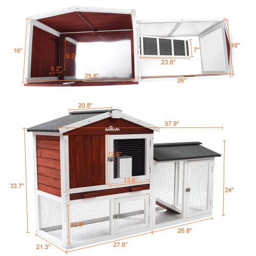  Aivituvin Outdoor Large Chicken Coop, Wooden Hen House with Removable Tray & Ramp, Cage for Bunny Chicken Nesting Box (58)
