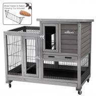 Aivituvin Rabbit Hutch Outdoor Bunny Cage Indoor with Run, Large Rabbit House with Two Deeper Tray - 4 Casters