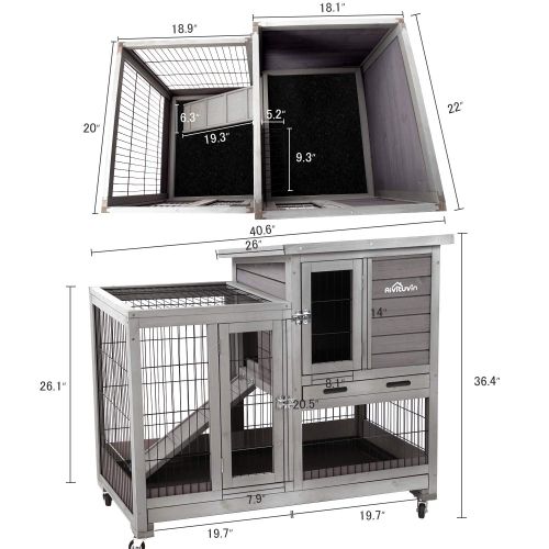  Aivituvin Rabbit Hutch Outdoor Bunny Cage Indoor with Run, Large Rabbit House with Two Deeper Tray - 4 Casters