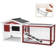 Aivituvin Rabbit Hutch Indoor and Outdoor Bunny Cage with Deep No Leak Pull Out Tray,Guinea Pig Cage with Run,Waterproof Roof