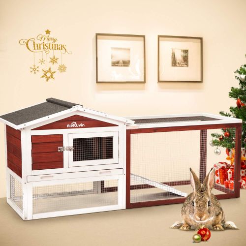  Aivituvin Rabbit Hutch Indoor and Outdoor Bunny Cage with Deep No Leak Pull Out Tray,Guinea Pig Cage with Run,Waterproof Roof