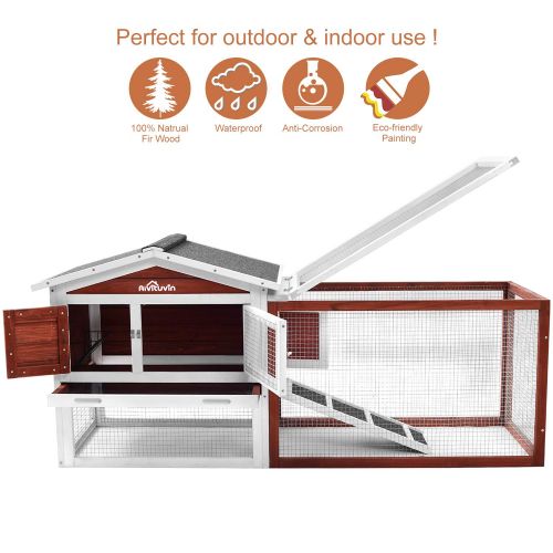  Aivituvin Rabbit Hutch Indoor and Outdoor Bunny Cage with Deep No Leak Pull Out Tray,Guinea Pig Cage with Run,Waterproof Roof