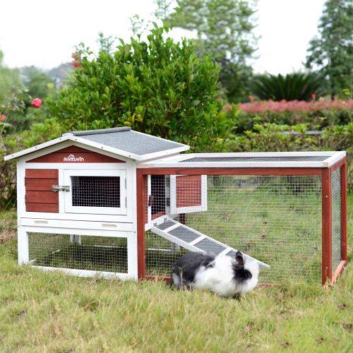  Aivituvin Rabbit Hutch Indoor and Outdoor Bunny Cage with Deep No Leak Pull Out Tray,Guinea Pig Cage with Run,Waterproof Roof