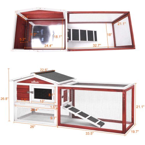  Aivituvin Rabbit Hutch Indoor and Outdoor Bunny Cage with Deep No Leak Pull Out Tray,Guinea Pig Cage with Run,Waterproof Roof