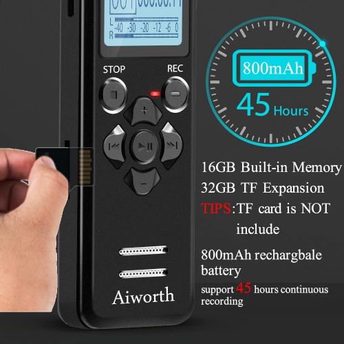  [아마존베스트]16GB Digital Voice Activated Recorder for Lectures - aiworth 1160 Hours Sound Audio Recorder Dictaphone Voice Activated Recorder Recording Device with Playback,MP3 Player,Password,