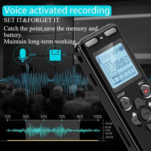  [아마존베스트]16GB Digital Voice Activated Recorder for Lectures - aiworth 1160 Hours Sound Audio Recorder Dictaphone Voice Activated Recorder Recording Device with Playback,MP3 Player,Password,