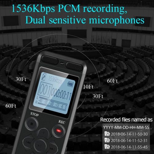  [아마존베스트]16GB Digital Voice Activated Recorder for Lectures - aiworth 1160 Hours Sound Audio Recorder Dictaphone Voice Activated Recorder Recording Device with Playback,MP3 Player,Password,