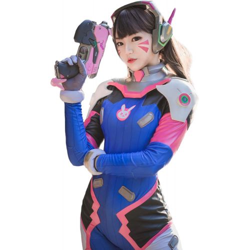  Ajpicture OW D.Va Game Cosplay Costume Cute Bunny Blue Full Suit