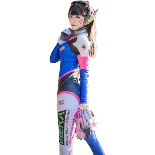  Ajpicture OW D.Va Game Cosplay Costume Cute Bunny Blue Full Suit