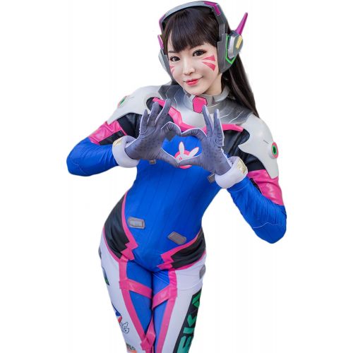  Ajpicture OW D.Va Game Cosplay Costume Cute Bunny Blue Full Suit