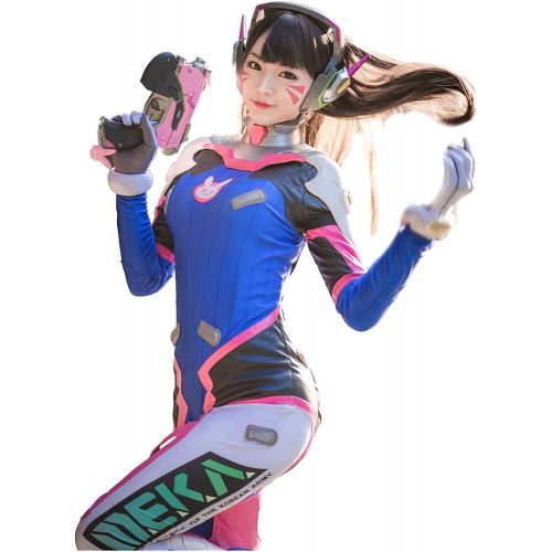  Ajpicture OW D.Va Game Cosplay Costume Cute Bunny Blue Full Suit