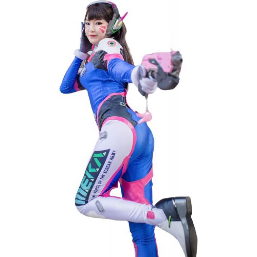  Ajpicture OW D.Va Game Cosplay Costume Cute Bunny Blue Full Suit
