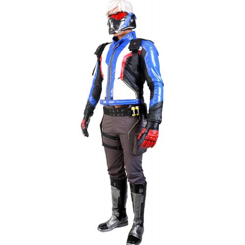  Ajpicture OW Newest Soldier 76 Hot Game Cosplay Costume PU Leather Jacket Pants Suit