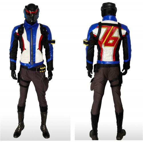  Ajpicture OW Newest Soldier 76 Hot Game Cosplay Costume PU Leather Jacket Pants Suit