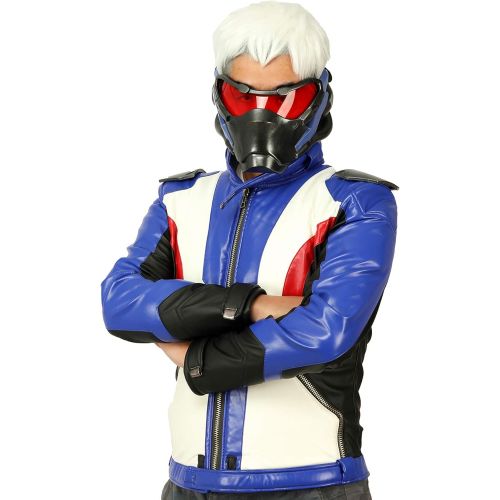  Ajpicture OW Newest Soldier 76 Hot Game Cosplay Costume PU Leather Jacket Pants Suit