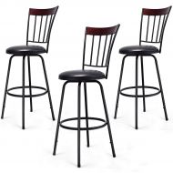 Ajustable COSTWAY Bar Stools, Modern Swivel Height-Adjustable PU Leather Counter Metal Chair with Ergonomic Backrest & Footrest, for Bistro Pub Dining Room Kitchen Furniture Set of 3