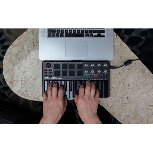  Akai Professional MPK Mini 2 Black 25-Key Ultra-Portable USB MIDI Drum Pad & Keyboard Controller with Joystick, VIP Software Download Included - Limited Edition