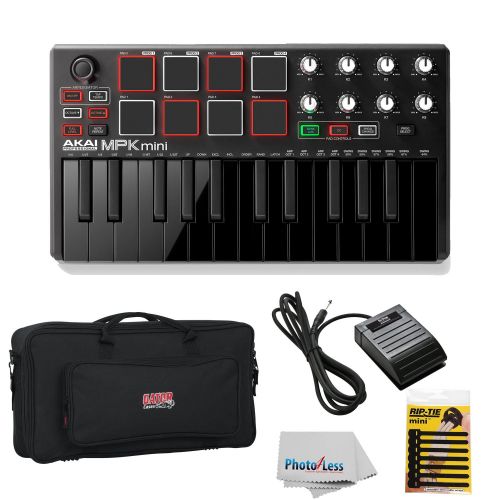  Akai Professional MPK Mini 2 Black 25-Key Ultra-Portable USB MIDI Drum Pad & Keyboard Controller with Joystick, VIP Software Download Included - Limited Edition