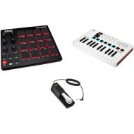 Akai Professional MPD218 USB Pad Controller with Arturia MiniLab 3 Keyboard Controller and Sustain Pedal Kit