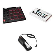 Akai Professional MPD218 USB Pad Controller with Arturia MiniLab 3 Keyboard Controller and Sustain Pedal Kit