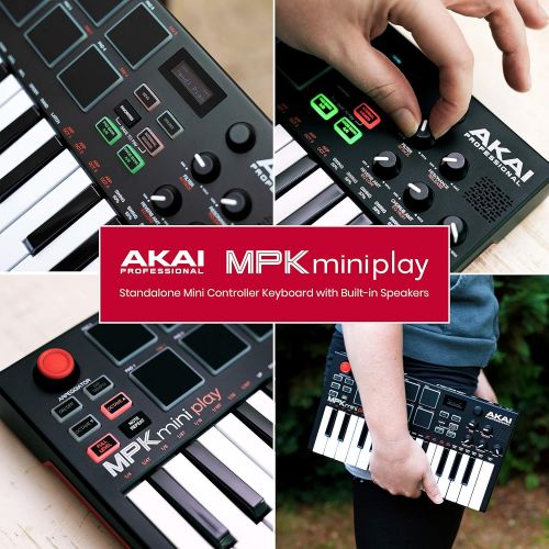 Akai Professional MPK Mini Play | Standalone Mini Keyboard & USB Controller With Built In Speaker, MPC Style Pads, On board Effects, 128 Instrument & 10 Drum Sounds, & Software Sui