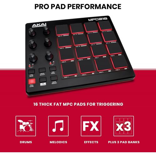  [아마존베스트]AKAI Professional MPD218 | 16-Pad USB/MIDI Controller With MPC Pads, 6 Assignable Knobs, Production Software Included