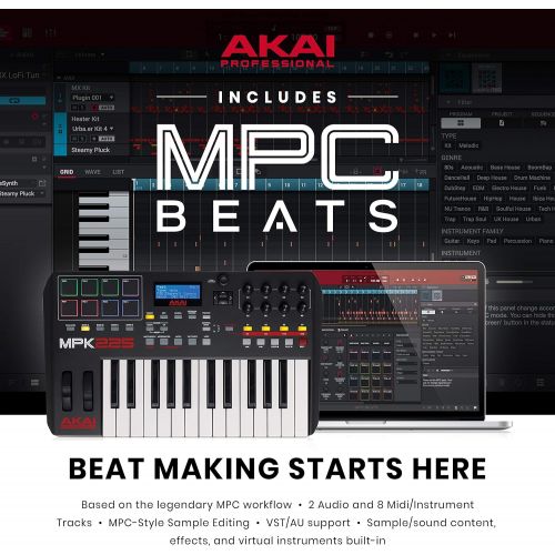  [아마존베스트]Akai Professional MPK225 | Compact 25-Key Semi-Weighted USB MIDI Keyboard Controller Including Core Control From The MPC Workstations